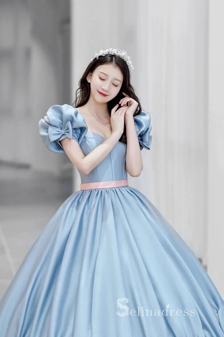Ball Gown Long Prom Dress Satin A-line Cheap Sweet 16 Evening Gowns POL008