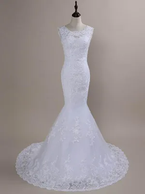 Beaded Lace Backless Mermaid Wedding Dresses