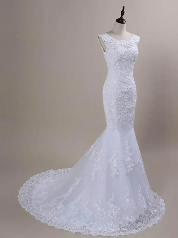 Beaded Lace Backless Mermaid Wedding Dresses