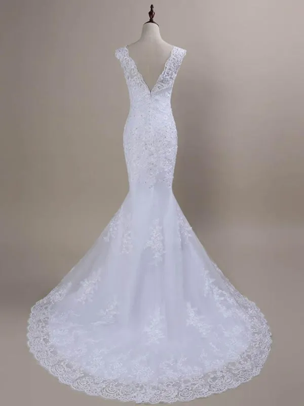 Beaded Lace Backless Mermaid Wedding Dresses