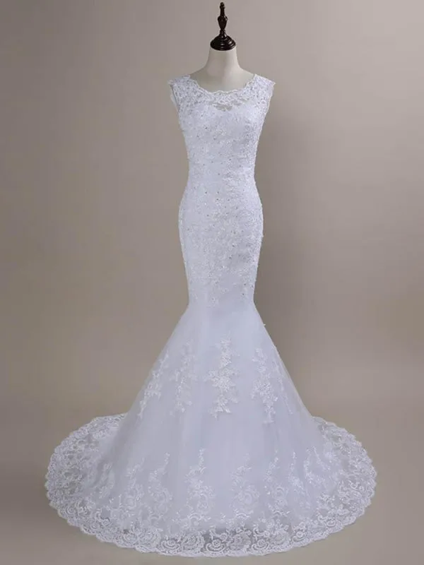 Beaded Lace Backless Mermaid Wedding Dresses