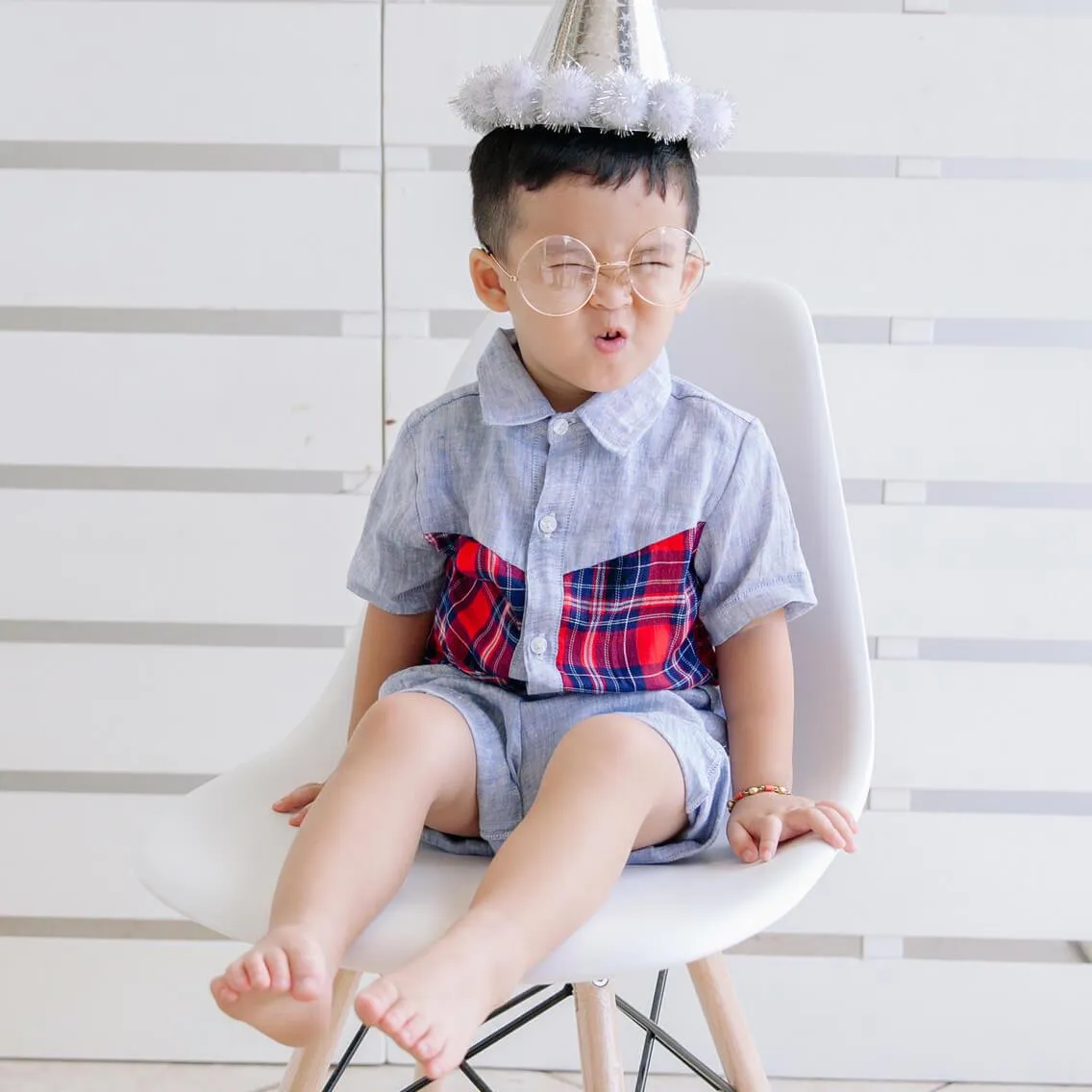 Birch Top & Shorts in Musical Notes White & Gray Linen