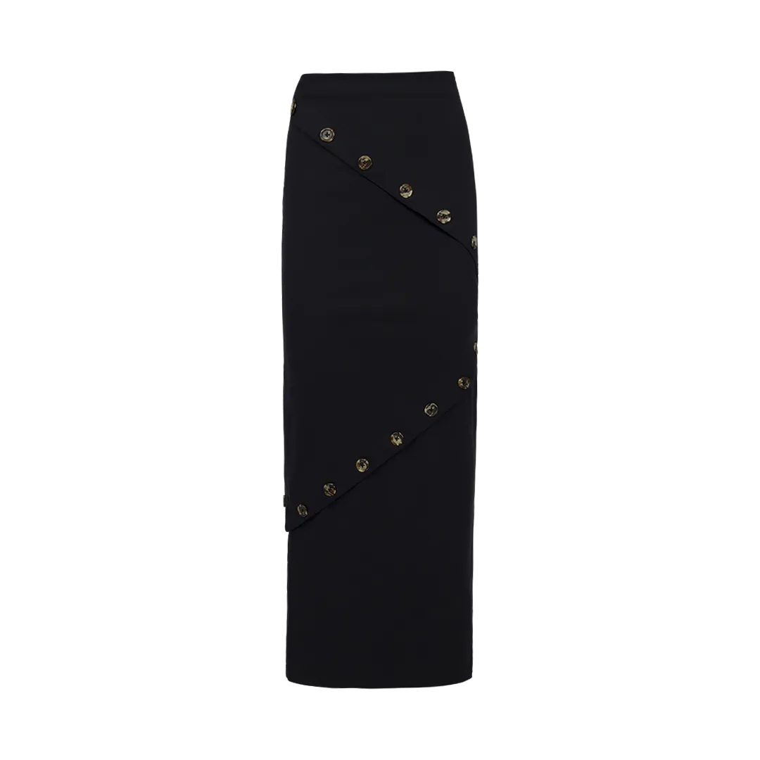Fitted Button-Front Jersey Maxi Skirt