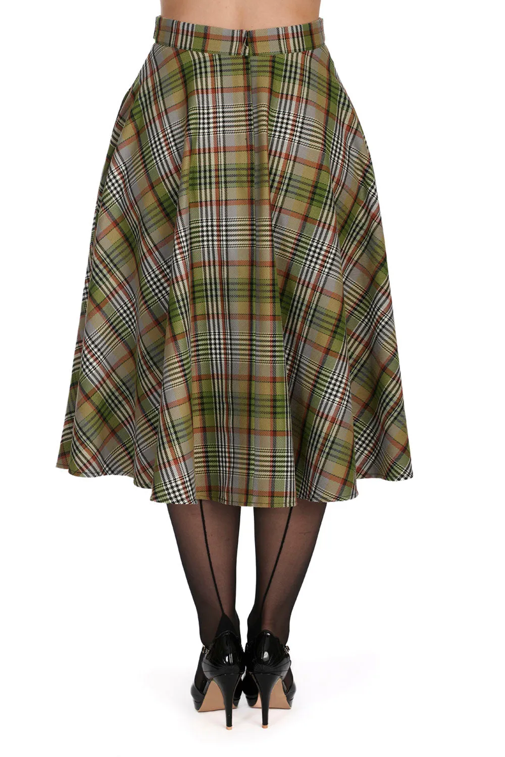 Green Sophia Check Circle Skirt by Banned