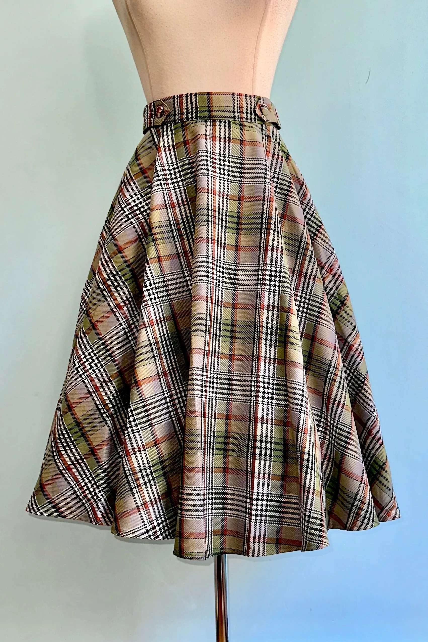 Green Sophia Check Circle Skirt by Banned