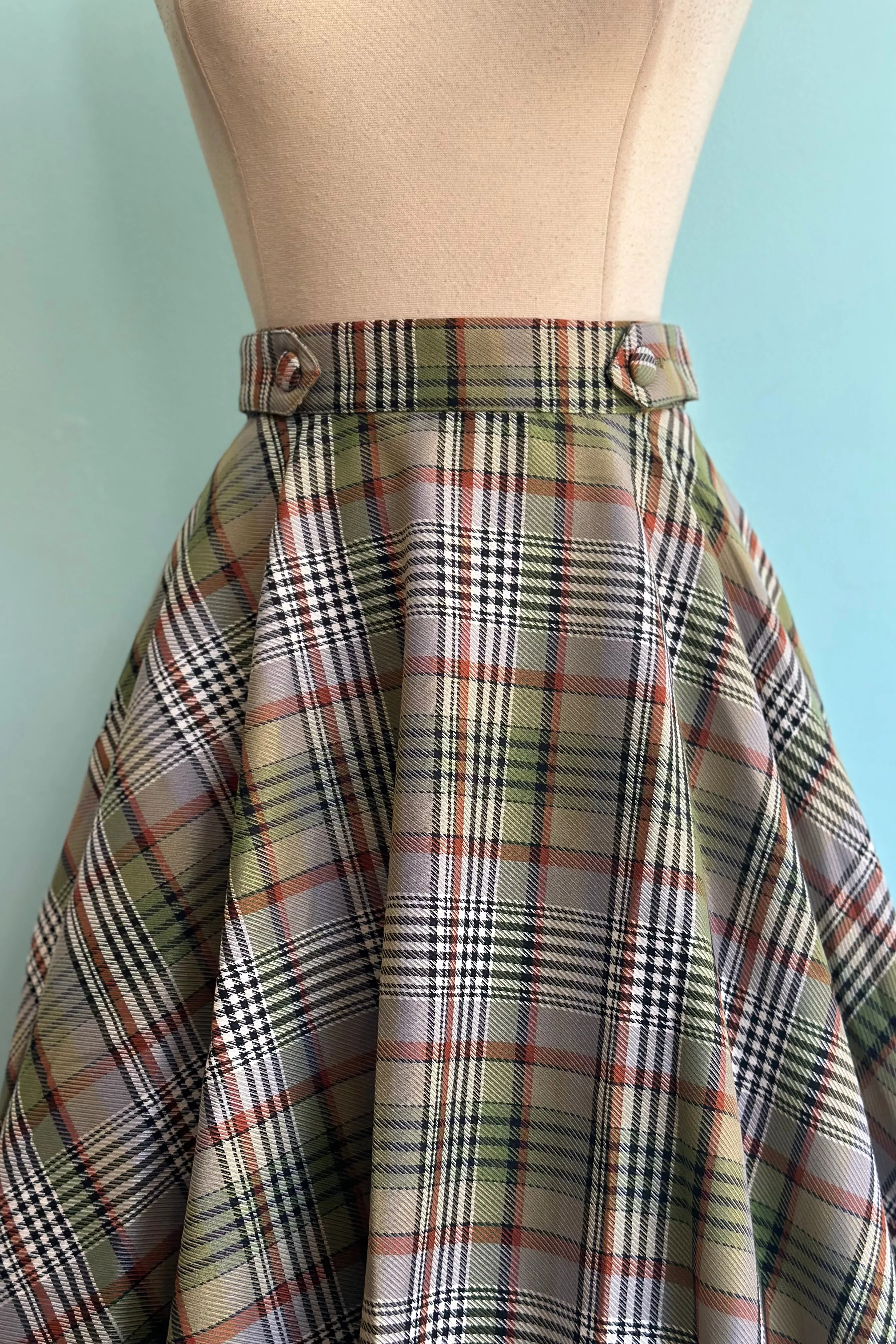 Green Sophia Check Circle Skirt by Banned