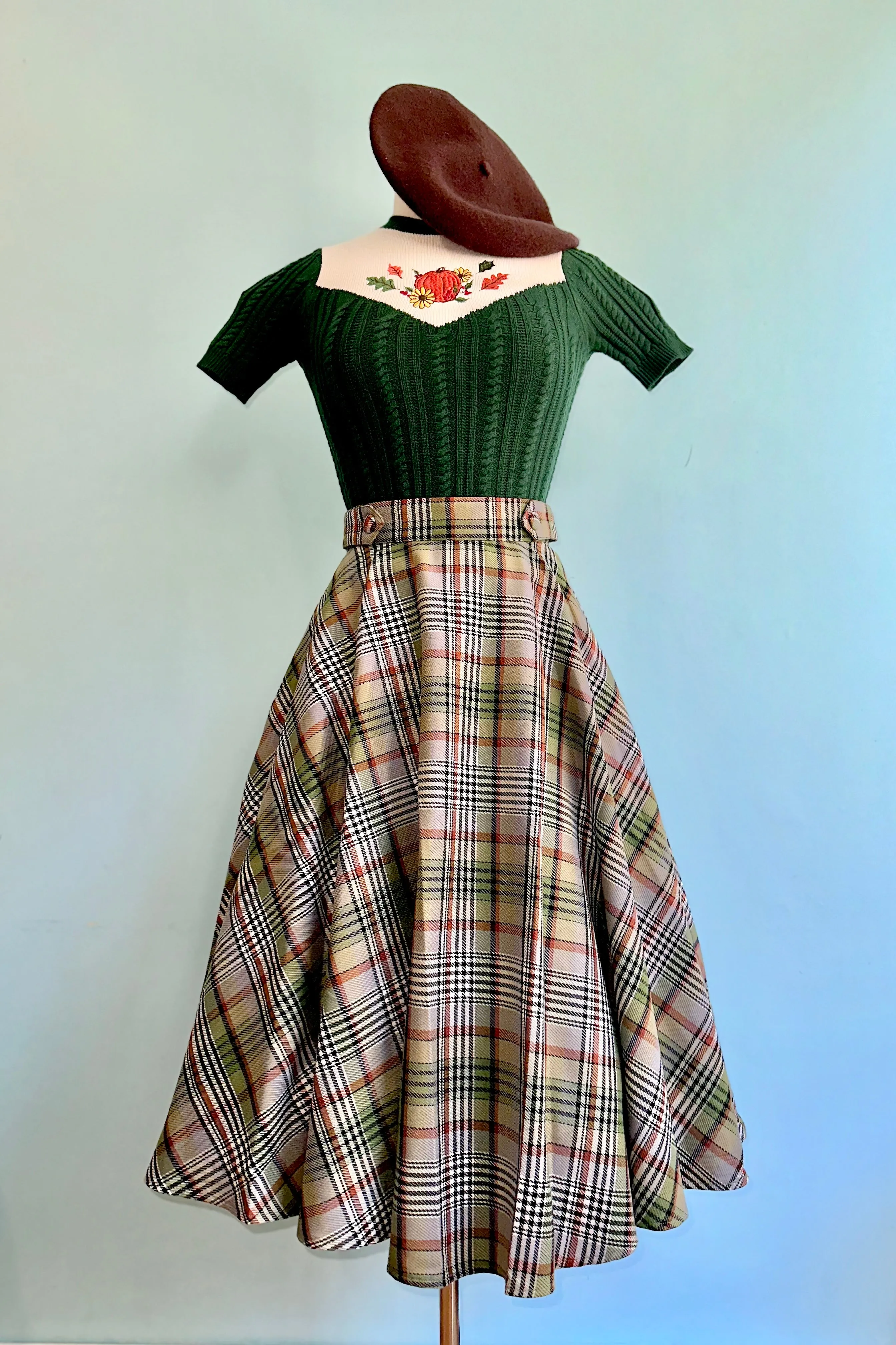 Green Sophia Check Circle Skirt by Banned