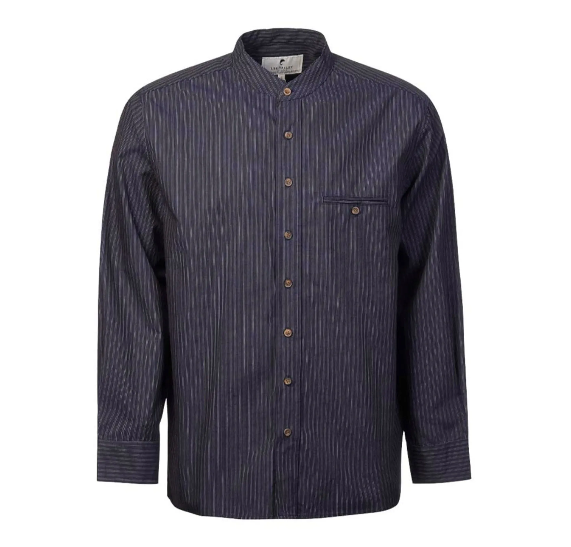Navy Stripe Cotton Grandfather Shirt